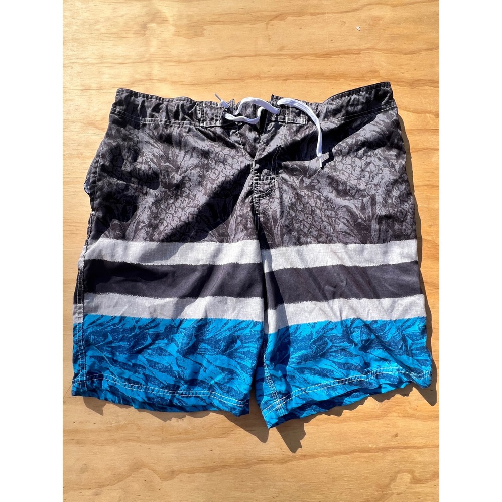 RS Surf Mens Board Shorts Large Tropical Pineapple Print Blue Grey Swim Trunks